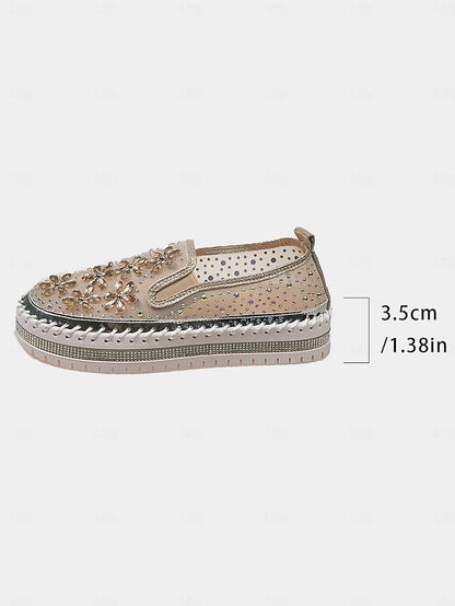 Embellished Sneakers Slip-On with Women's Mesh Rhinestone