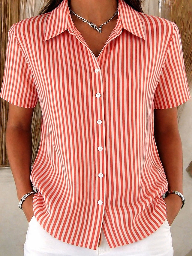 Women's Shirt Buttons Print Graphic Striped Vintage Stylish