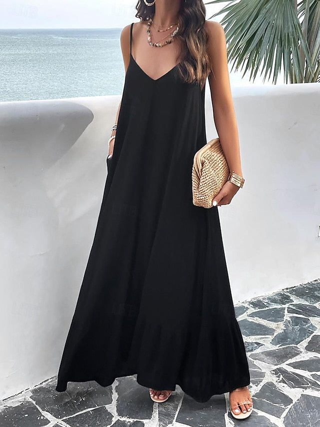 Women's Casual Dress Long Dress Maxi Dress Backless Pocket