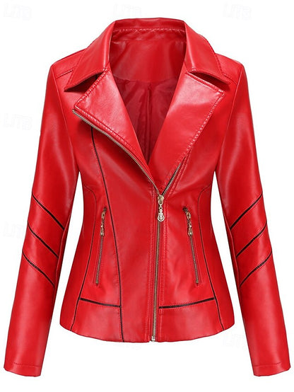 Faux Comfortable Leather Pocket Zipper Jacket Women's