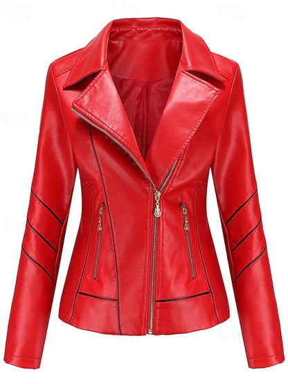Faux Jacket Leather Pocket Zipper Women's Comfortable