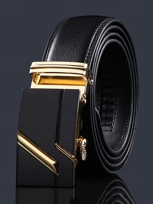 Elegant Belt Adjustable with Metal Men's Black Leather