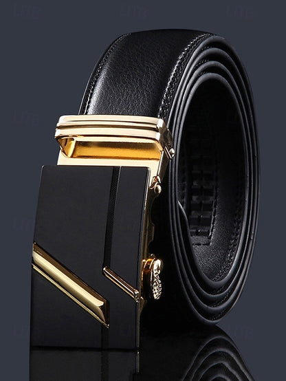 Elegant Belt Adjustable with Metal Men's Black Leather