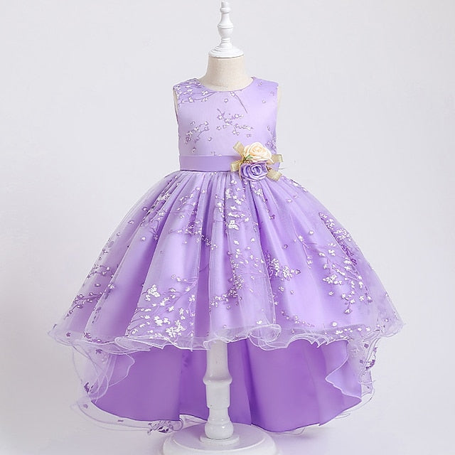 Floral Wedding Colored Sleeveless Solid Kids Dress Girls'