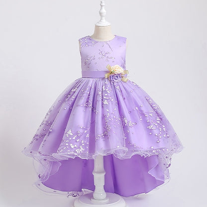 Floral Wedding Colored Sleeveless Solid Kids Dress Girls'