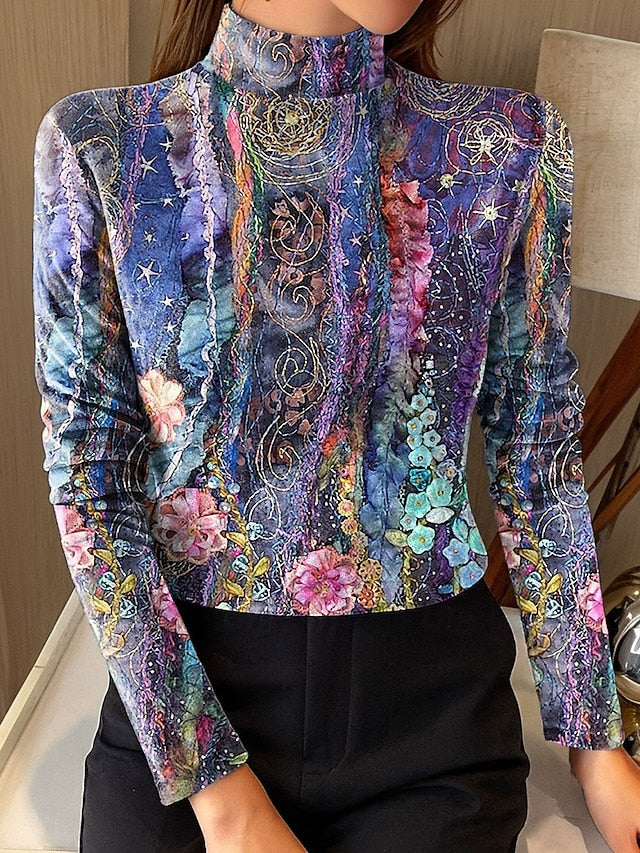 Women's Tunic Tee Print Floral Graphic Elegant Vintage