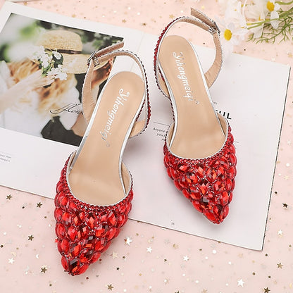 Women's Heels Slingback Pointed-Toe Rhinestone Crystal High