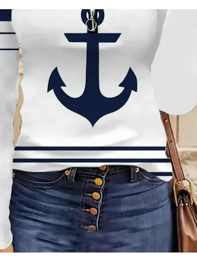 Women's T Shirt Quarter Zip Long Sleeve Casual Floral V