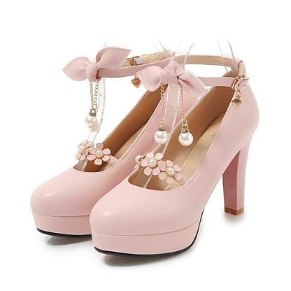 Elegant Mary Jane White Wedding Platform Heels Girls'