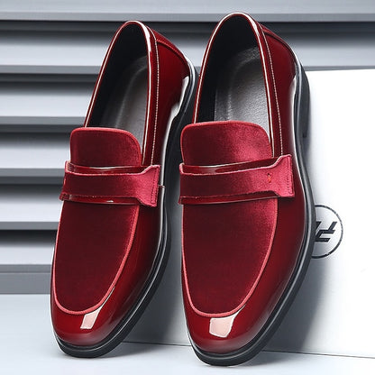 Red Loafers Sleek Leather Men's Velvet with Design Faux –