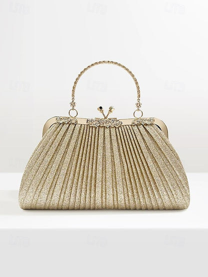 Glitter Clutch Pleated Vintage with Purse Evening Women's