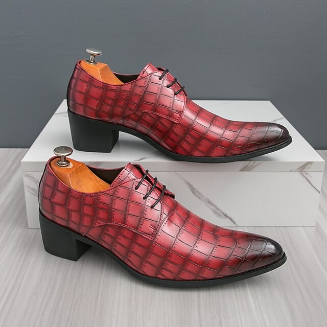 Pattern Red Leather – Crocodile Faux Shoes Men's