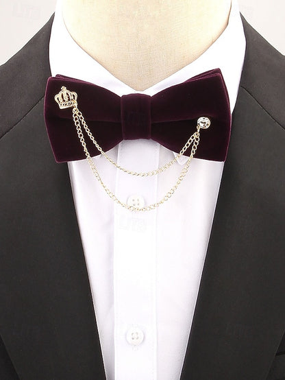 Tie Chain Crown Bow Velvet and with Men's – Detail