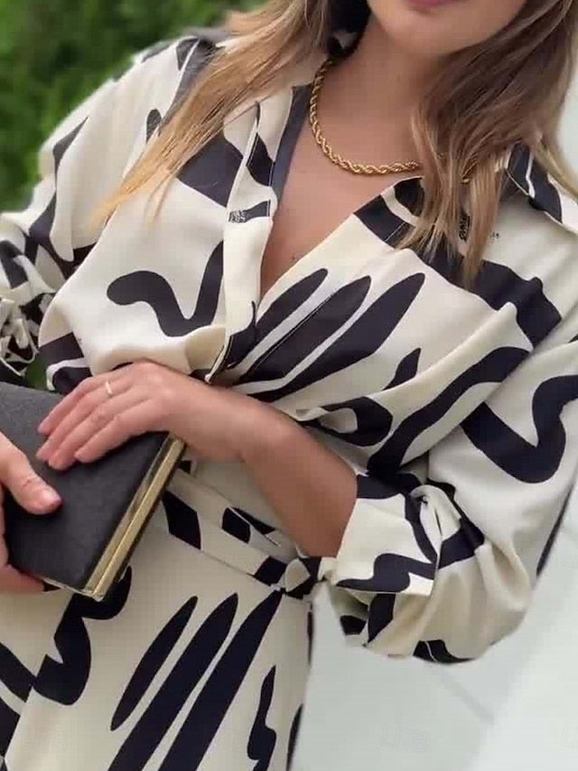 Women's Shirt Blouse Wide Leg Pants Long Sleeve Shirt