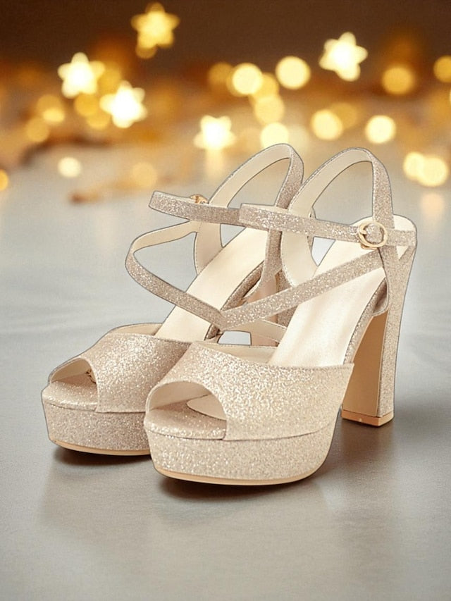 Strap Glitter High with Heel Platform Sandals Ankle Women's