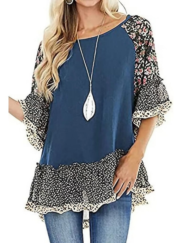 Women's Shirt Boho Shirt Tunic Blouse Ruffle Print Flowing