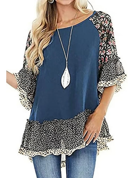 Women's Shirt Boho Shirt Tunic Blouse Ruffle Print Flowing