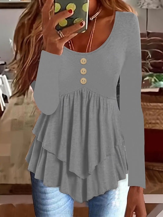 Women's Blouse Peplum Solid Color Stylish Casual Long