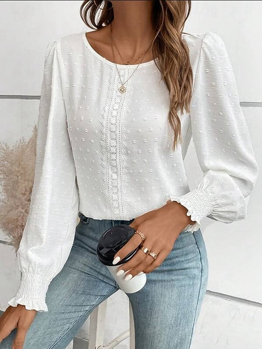 Women's Popover Shirt Casual Shirt Blouse Lace Patchwork