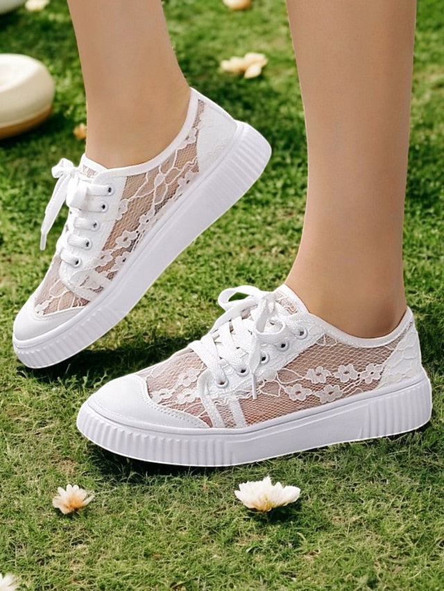 Women Bridal Shoes Wedding Casual – Lace Sneakers for Floral