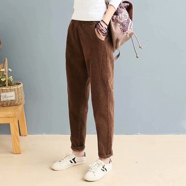 Women's Corduroy Pants Slacks Straight Streetwear Casual