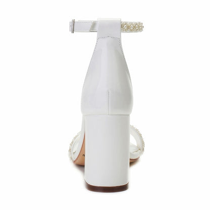 Strap Ivory Women's White Embellished Pearl Ankle Block