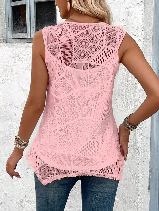 Women's Tank Top Lace T-shirt Lace Patchwork Plain Fashion