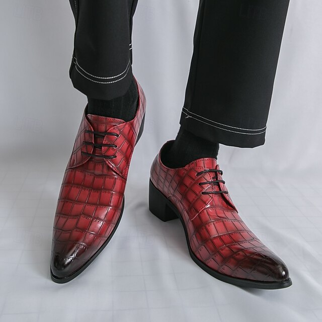 Pattern Red Leather – Crocodile Faux Shoes Men's