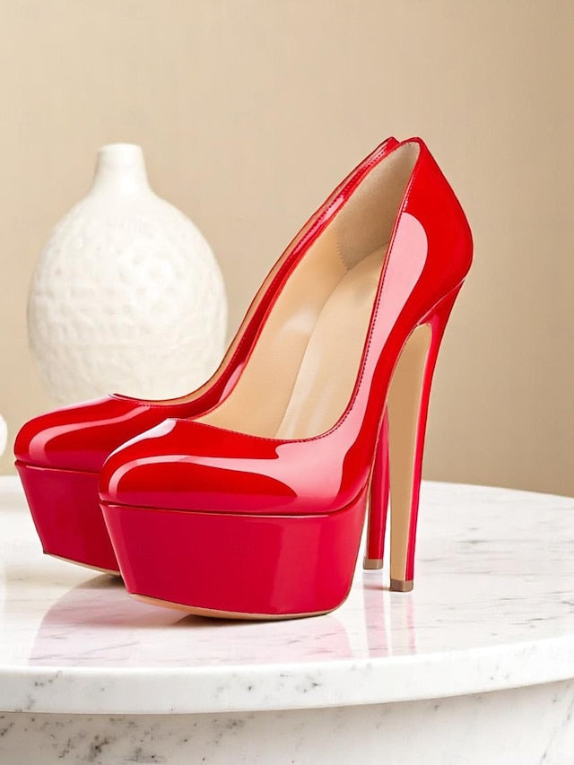Patent Heels with Women's Platform Black Pointed-Toe and