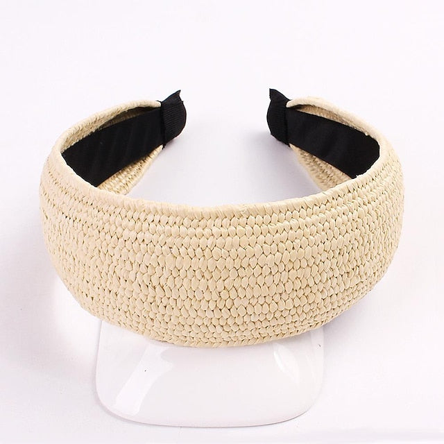 1 PC Straw Knotted Headbands for Women Summer Beach Rattan Top