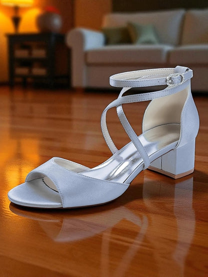 Strap Elegant Block - Satin Sandals with Ankle Women's Heel