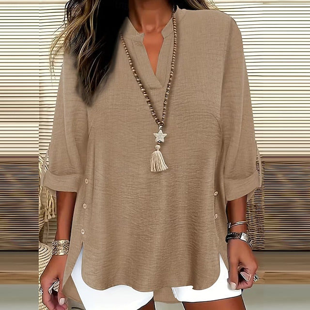Women's Popover Shirt Casual Shirt Blouse Solid Color