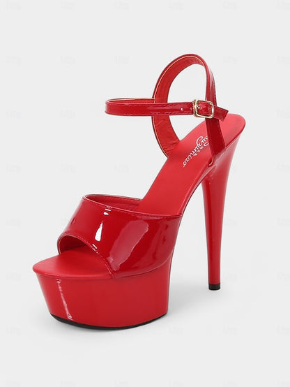 Women Platform for Sandals Toe Leather Red Patent Peep -