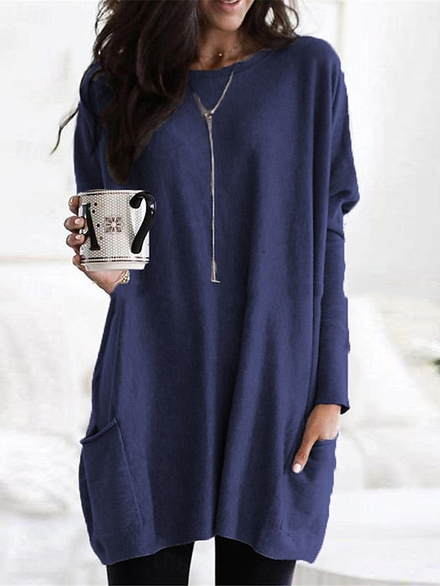 Women's Casual Dress Mini Dress Pocket Casual Crew Neck