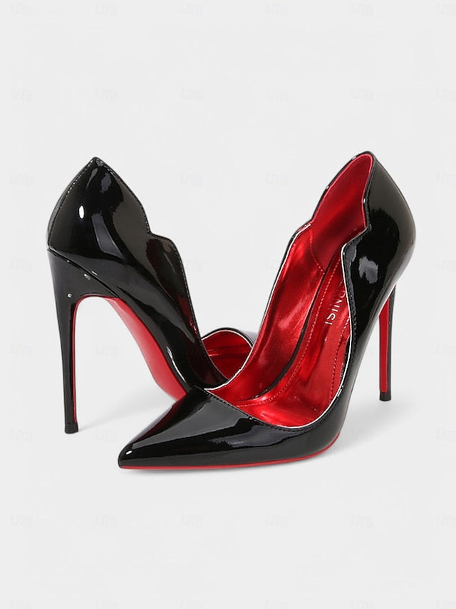 Red Toe Leather Soles Black with Heels – Patent Pointed High