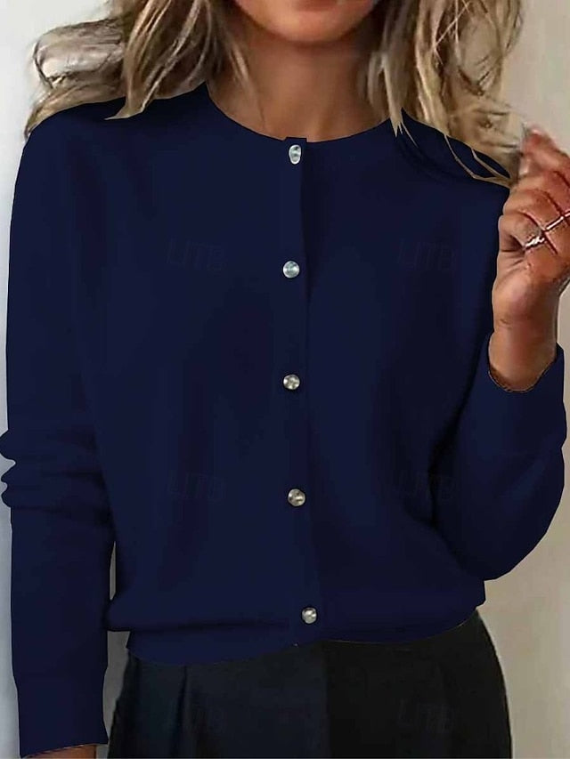 Women's Cardigan Daily Crew Neck Buttons Long Sleeve