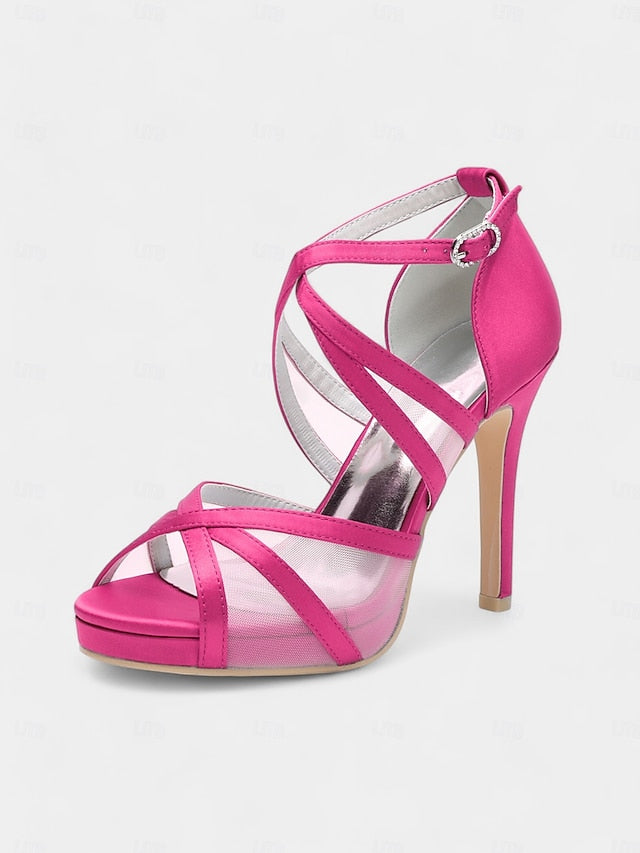 with Straps Satin White Sandals - Perfect Cross Bridal High Heel