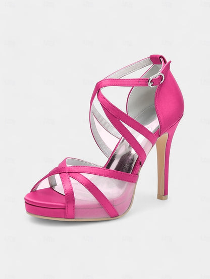 with Straps Satin White Sandals - Perfect Cross Bridal High Heel