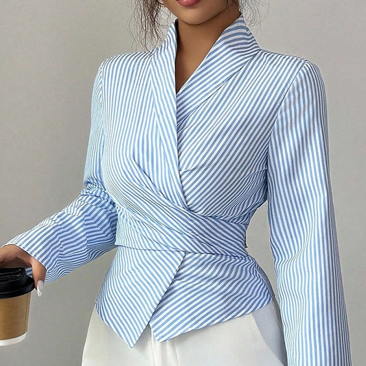 Women's Dress Shirt Blouse Tunic Tie Back Asymmetric