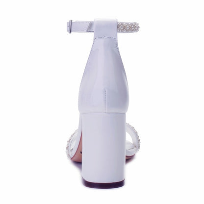 Strap Ivory Women's White Embellished Pearl Ankle Block