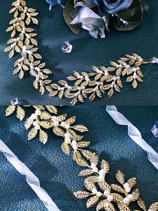 Elegant Pearl Accents Gold with Bridal Leaf – Belt