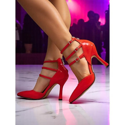 Sexy Women's – High Strappy Heels Leather Patent Red