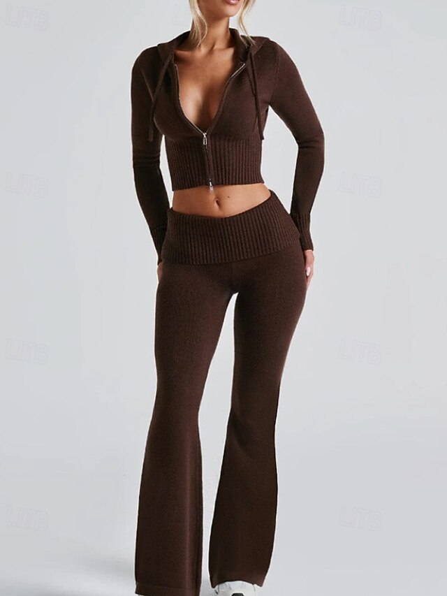 Women's Pants Sets Bolero Top Long Sleeve Hooded Plain