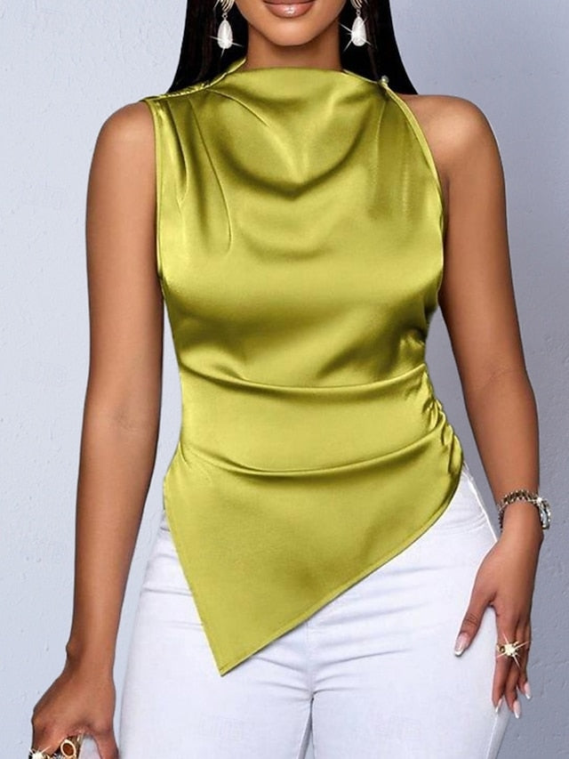 Women's Shirt Satin Shirt Blouse Sleeveless Shirt
