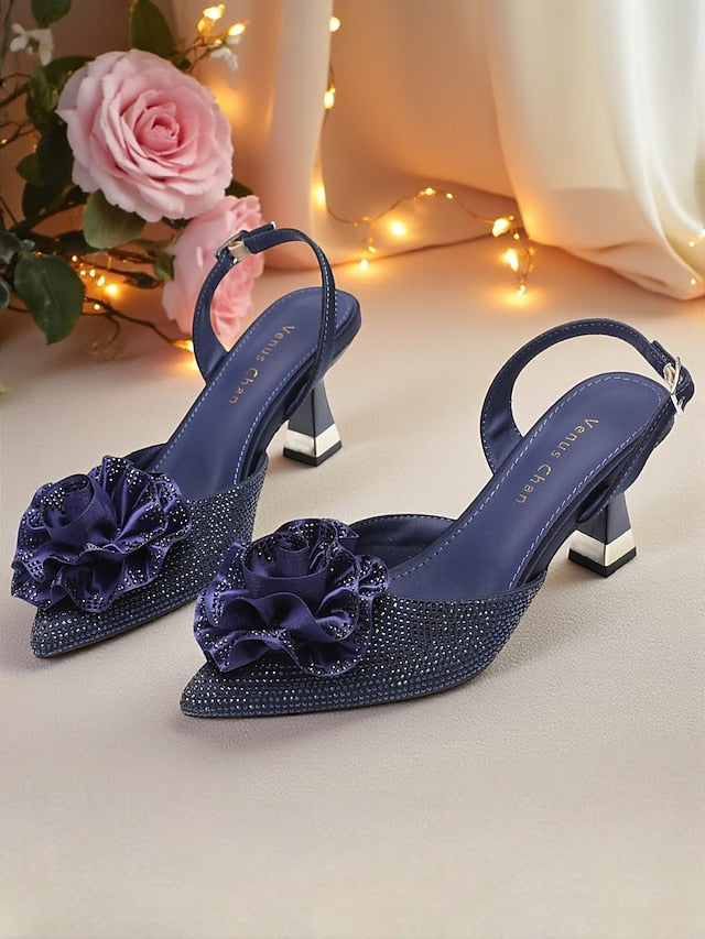 Floral Heels Purple with Women's Rhinestone Slingback