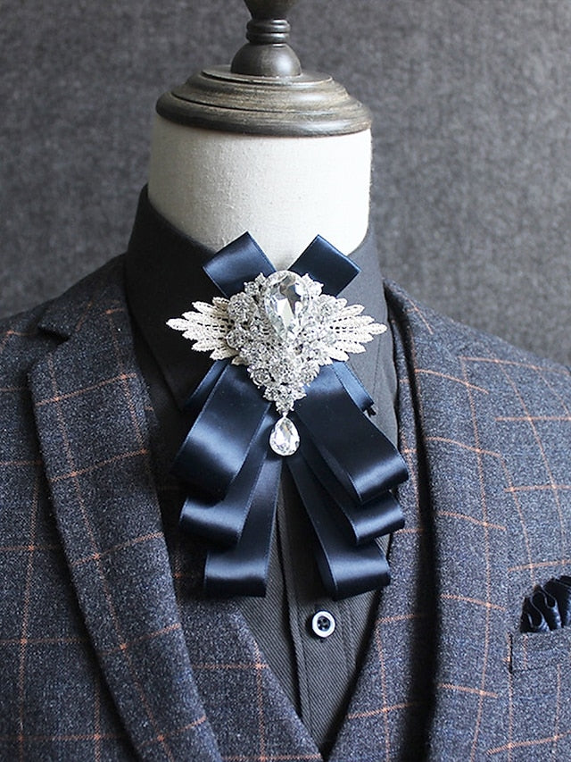 Bow Ribbon Brooch Luxury Pin Elegant Men's Tie - Crystal