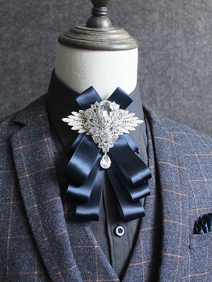 Bow Ribbon Brooch Luxury Pin Elegant Men's Tie - Crystal