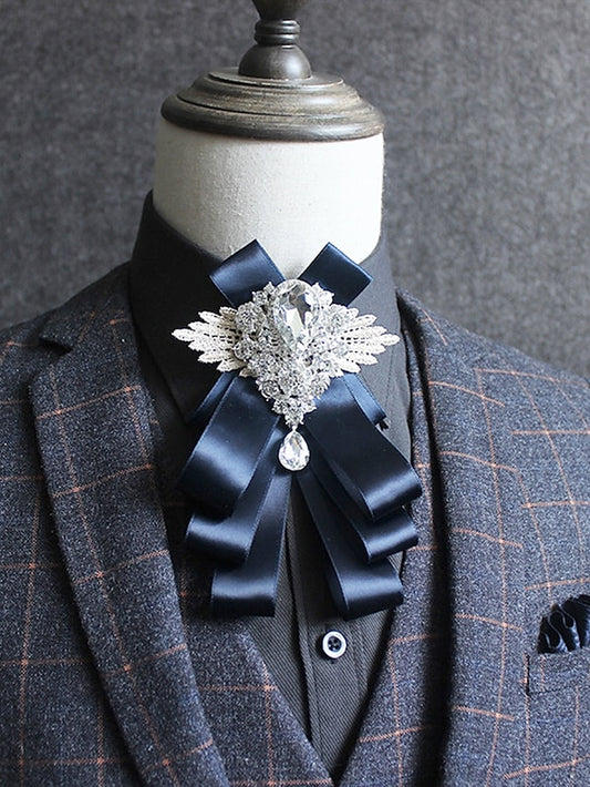 Bow Ribbon Brooch Luxury Pin Elegant Men's Tie - Crystal