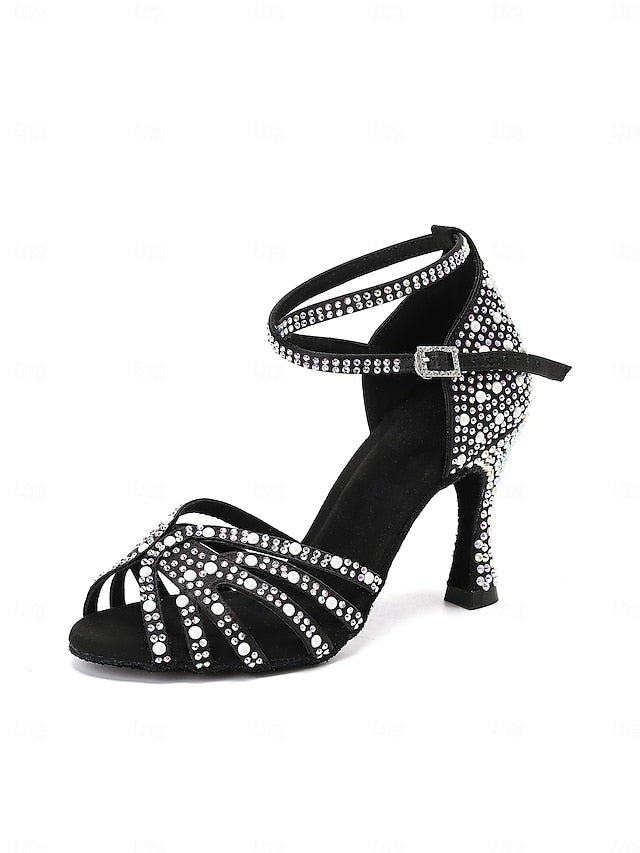 Sandals with Tan Latin Rhinestone-Embellished High Dance Heel