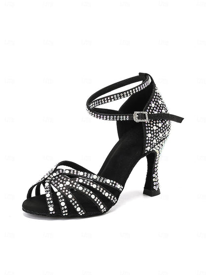 Sandals with Tan Latin Rhinestone-Embellished High Dance Heel